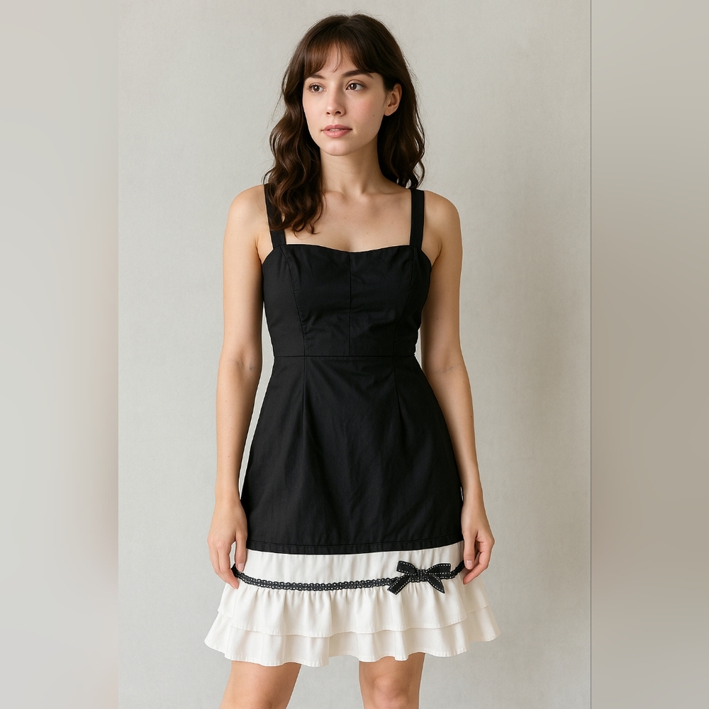 NWT! Maggy London Black and White Ruffled Sheath Mini Dress